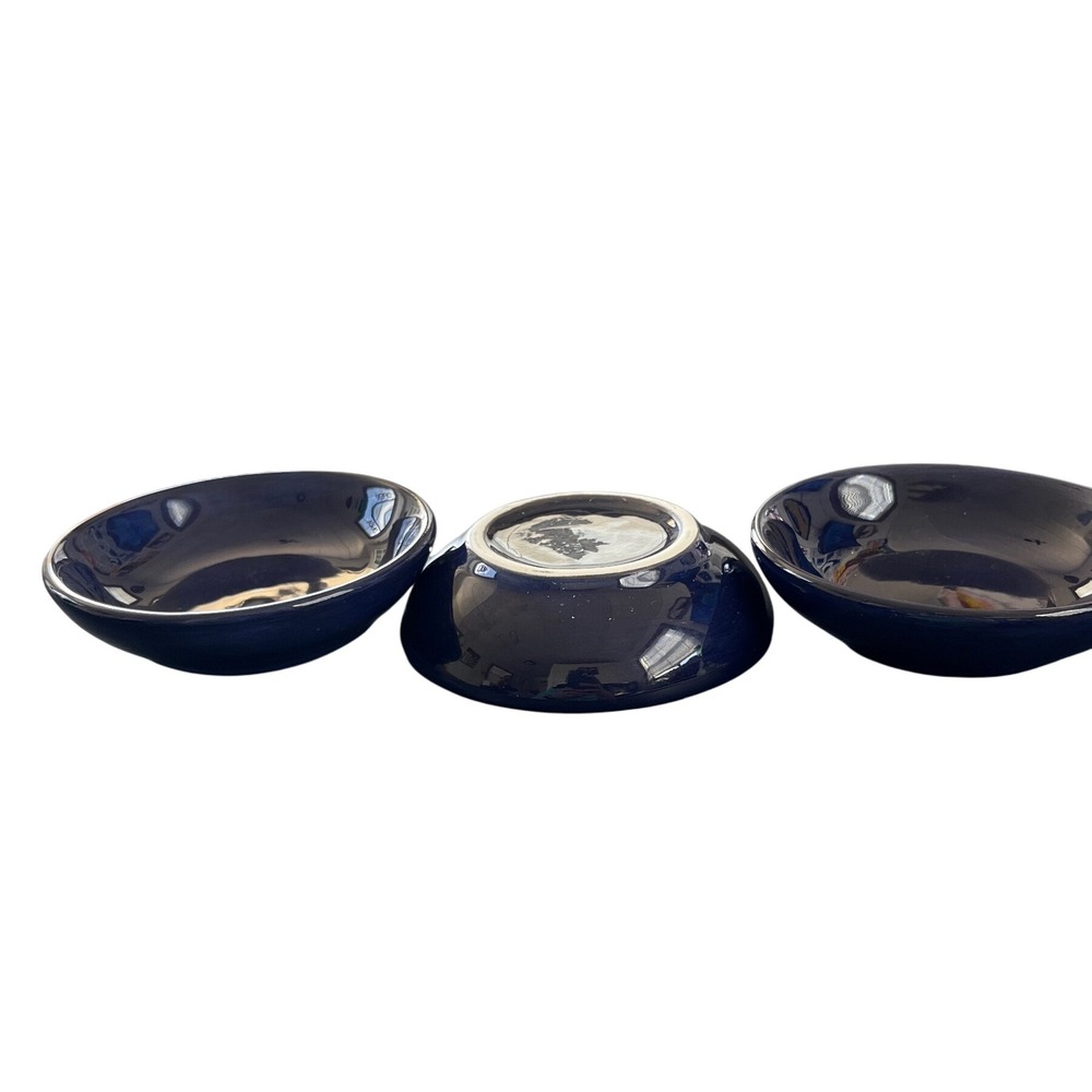Set of 3 Small Blue Ceramic Ramekins‎ Bowls Dishware Dip Serving Condiment